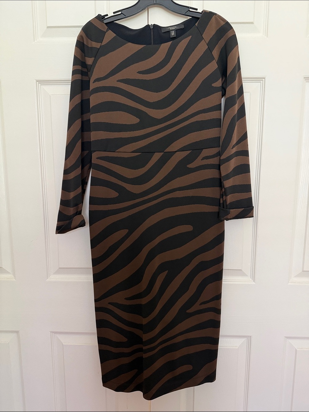 Weekend Max Mara Black and Brown Zebra-Print Long Sleeve Sheath Dress